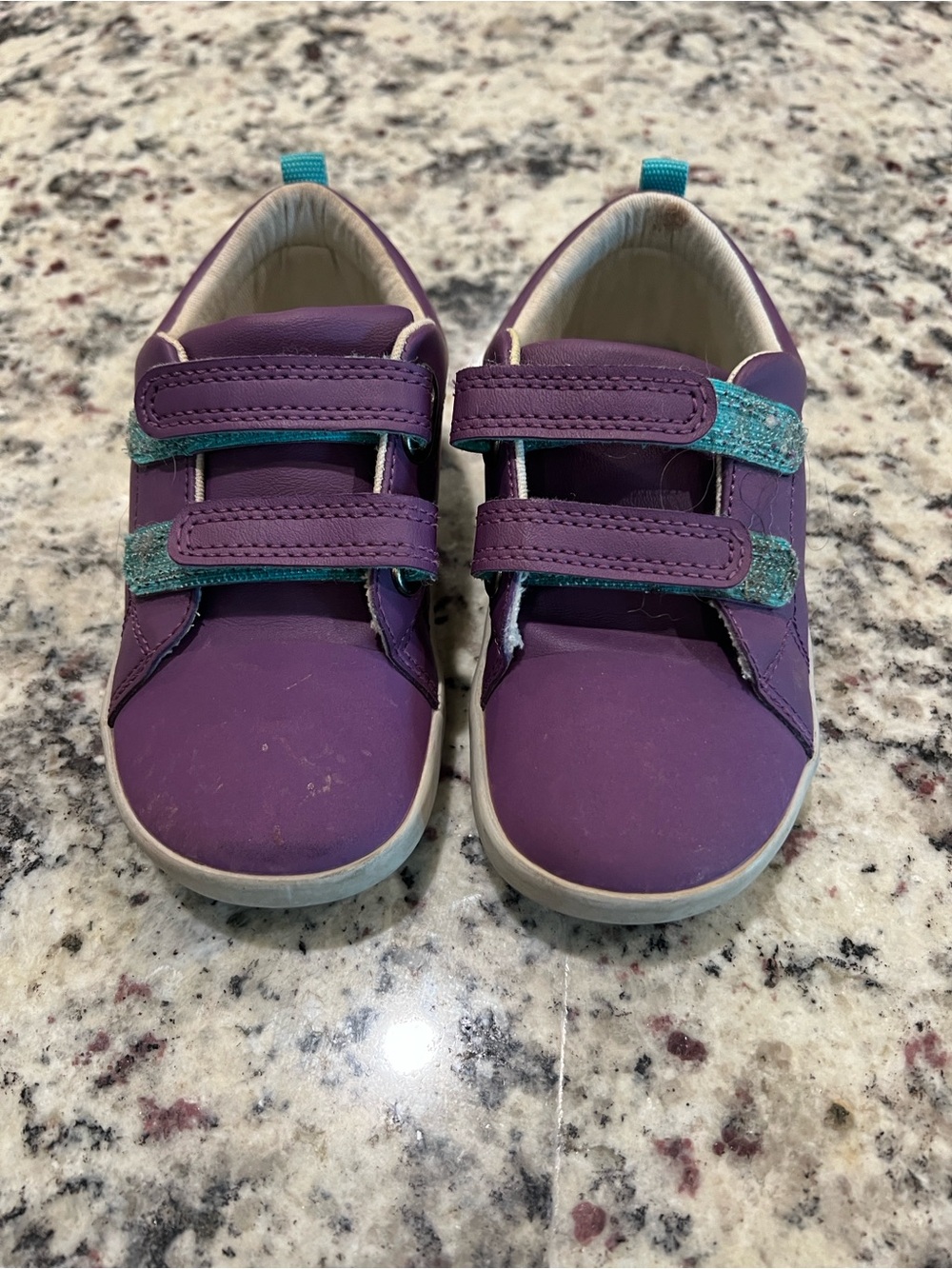 Kids Purple Sneakers with Teal Accent and Double Velcro Straps